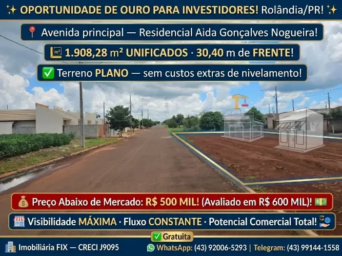 ? ECONOMIA DE R$ 100 MIL! Área Comercial em Rolândia/PR!