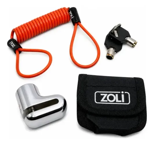 TRAVA DE DISCO MOTO CROMADA ZOLI + CABO LEMBRETE