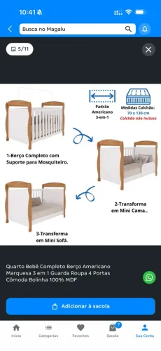 Berço americano 3 em 1 com colchão e capa impermeável 