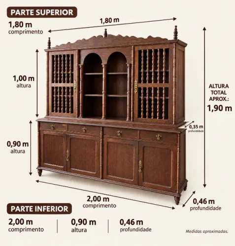 Cristaleira com Buffet de Madeira - Estilo Clássico e Espaçosa