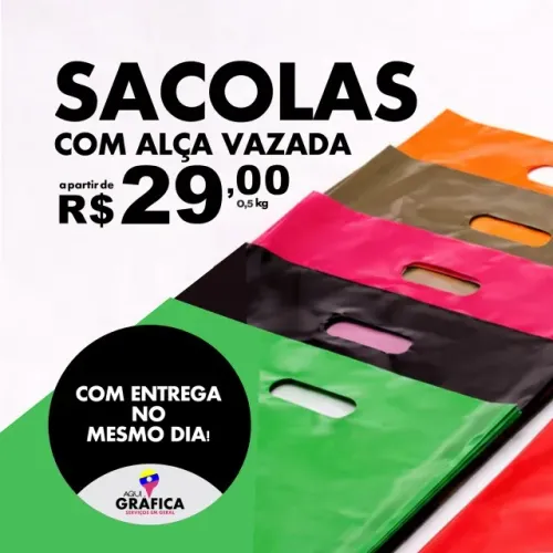Sacola c/ Alça Vazada (Boca de Palhaço) por R$ 29,00 0,5 kg e Entrega no Mesmo Dia!