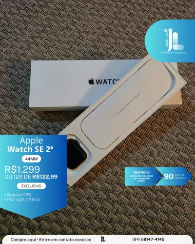 APPLE WATCH SE 2ª, 44MM, MIDNIGHT, SEMINOVO EXCLUSIVO!
