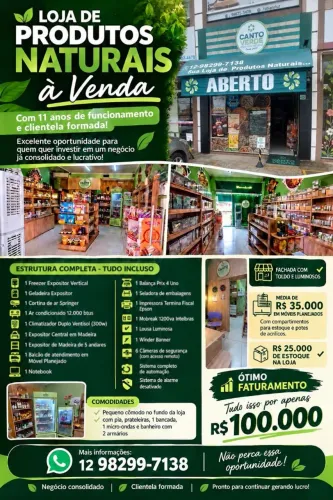Loja de Produtos Naturais à venda com 11 anos de Funcionamento e Clientela Formada