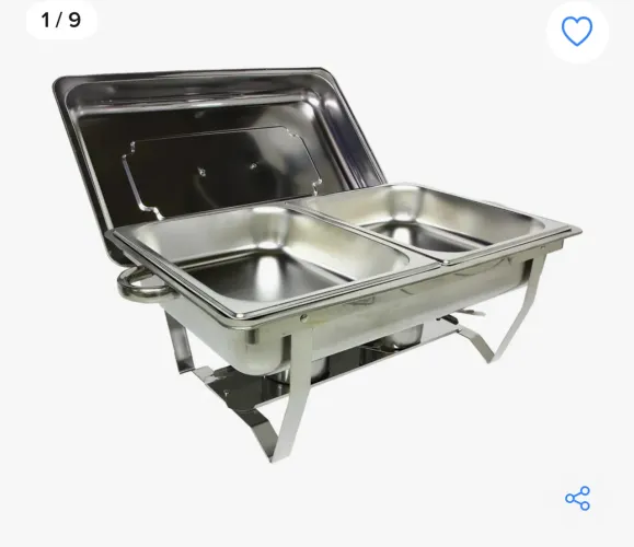 Rechaud Ipe Cozinhas Inox Retangular 13L 2 Cubas Tampa Removível