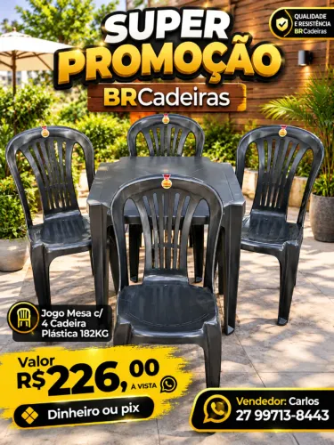 Jogo Mesa Plástico com 4 Cadeira Plástico Bistro 182kg 