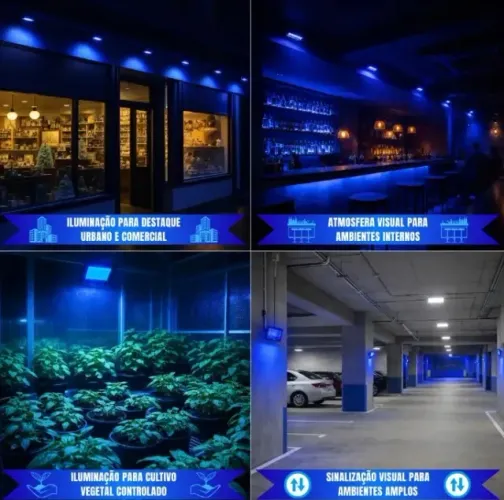 KIT 2 REFLETORES LED AZUL 100W - USADOS APENAS 1 VEZ