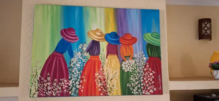 Quadro camponesas com flores