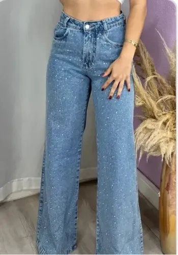 Calça wide leg brilho 