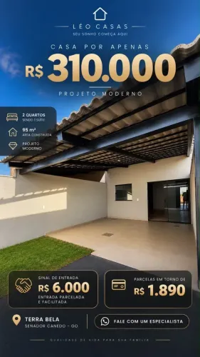 Casa 2 Quartos com Suíte à Venda no Terra Bela Senador Canedo | R$ 310.000