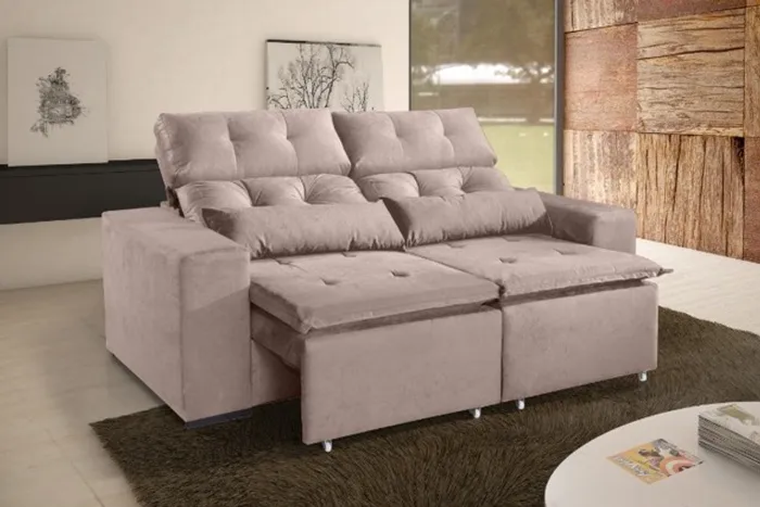 Sofa Retratil Recl Uba 2.00m Veludo Capuccino Até 12x - Frete Grátis