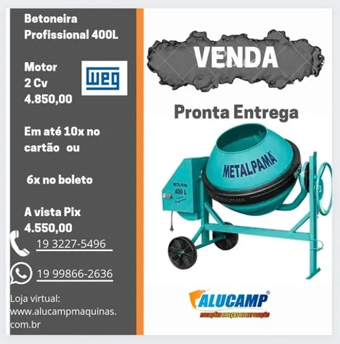 Betoneiras 400l Novas com motor Weg em até 10 Pag.