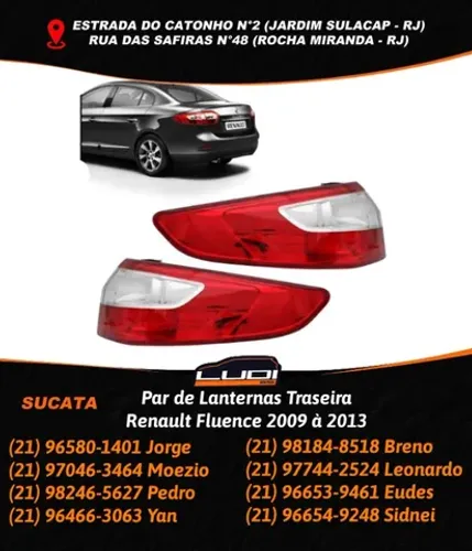 Par de Lanternas Traseira Renault Fluence 2009 à 2013