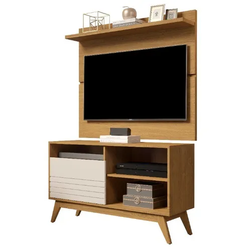 Conjunto Rack + Painel FOX Retrô Com Pés em Madeira, Laqueado! Frete + Montagem Grátis!