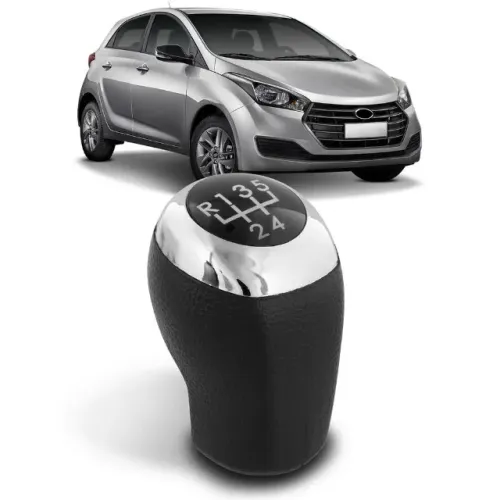 Bola de Cambio Hyundai HB20 1.6 2012 à 2019 5M - Preta c/Tampa Preta Aro Cromado - N900504