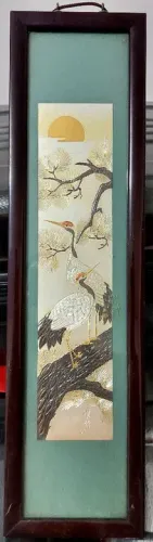 Quadro Decorativo com Aves em Relevo - Estilo Japonês