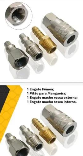 Jogo de engate rápido 4 peças rosca 1/4" Pneumático Stels