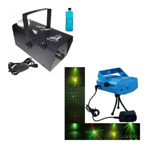 Kit Balada Máquina de Fumaça 600w com Líquido + Projetor Laser Pontinhos Tripé DJ Boate