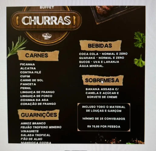 Buffet Churrasco Completo para 25 Pessoas