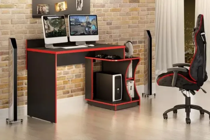 Mesa Gamer Valdemoveis Preto/Vermelho - Entrega Rápida!