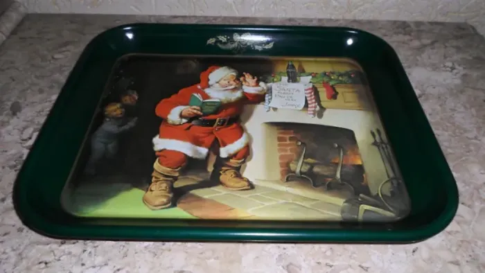 COCA-COLA NATAL; BANDEJA METAL & CANECA Noel (Vintage-1989)