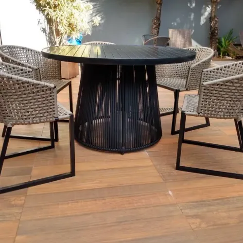 CONJUNTO MESA DE CORDA NÁUTICA - 5 CADEIRAS (ENCAIXE PARA OMBRELONE)