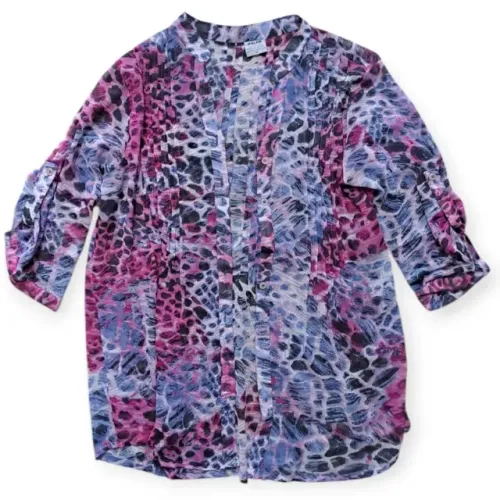 Blusa Feminina Leve Estampada Oncinha (Rosa, Azul e Preto) - Tamanho M