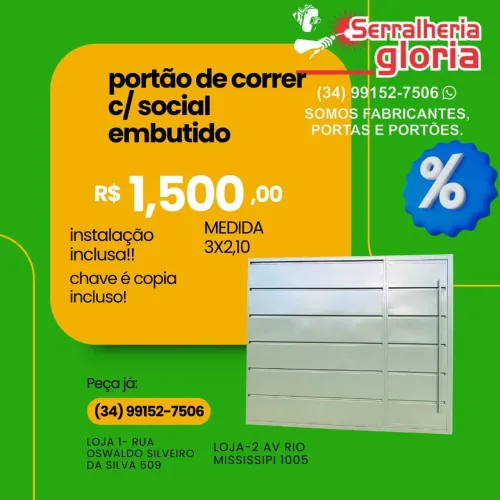 Portão de correr c/ social embutido - R$1.500,00