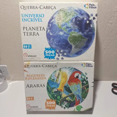 Kit Quebra-Cabeça Circular Planeta Terra 500 peças e Araras 500 peças