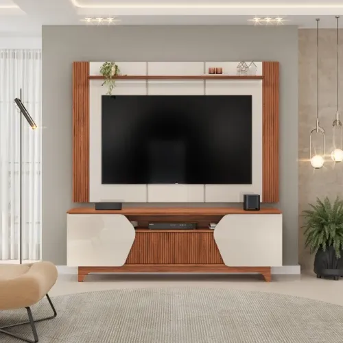 BANCADA COM PAINEL RIPADO 2 PORTAS  PARA TV'S ATÉ 75"