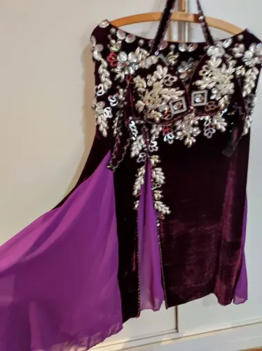 Traje dança do ventre veludo fúcsia