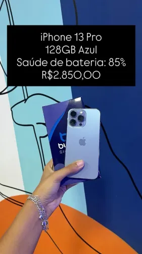 iPhone 13 Pro / 128GB / Azul / Saúde de bateria 85%/ R$ 2.850,00
