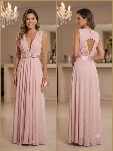 Vende-se Lindo Vestido Longo de Festa - Rosa Pastel