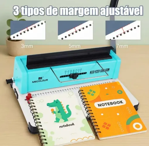 KIT ENCADERNADORA 3x1 - FURO QUADRADO 34 FUROS - FURA 12 FOLHAS A4 MECOLOUR 