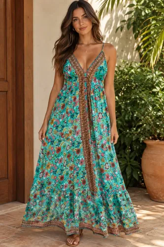 Vestido indiano boho chique costas em v