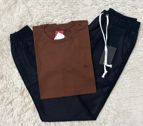 Kit Camisa Algodão e Calça Jogger Acetinada