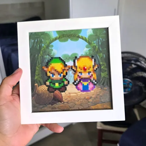 Quadrinho Zelda Pixel Art - Moldura 15x15cm com vidro - Fundo Personalizado 