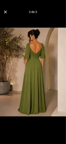 Vestido longo de festa verde oliva