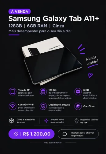 Samsung Galaxy Tab A11+ - 128GB | 6GB RAM | Cinza