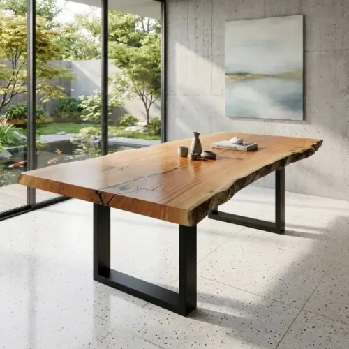 Mesa De Jantar Rustica, Linha Titan, Madeira Pequi Com Resina Medida 240x115x6