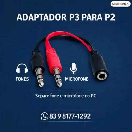 Adaptador P3/P2 Fone de Ouvido