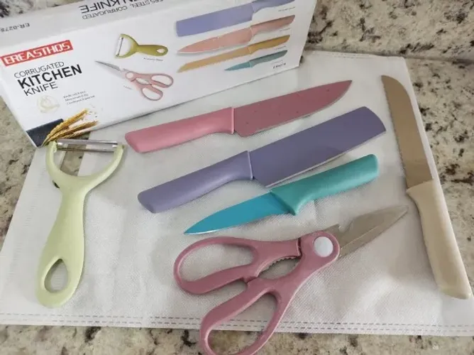 Kit Facas Cozinha Inox Coloridas 6 Peças