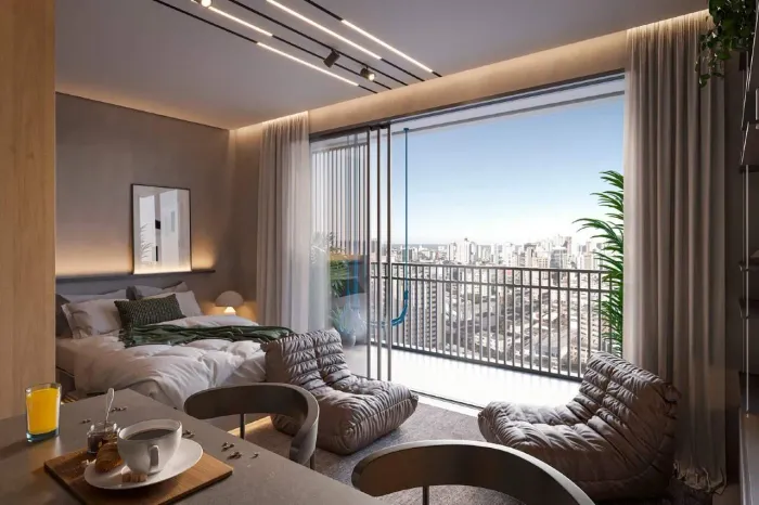 Apartamento de 1 dormitório com sacada no HUB 45, Centro de Itajaí