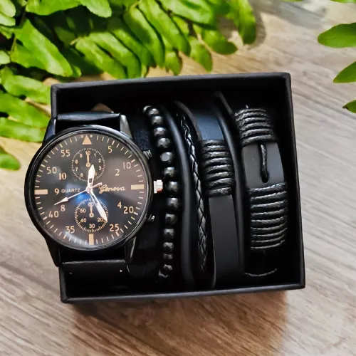 Relógio Masculino Geneva + Kit com 3 Pulseiras