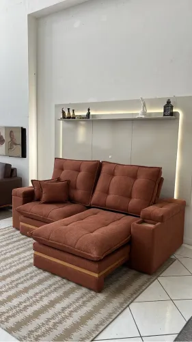 Sofá retrátil e reclinável 2,30 tecido linho terracota