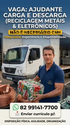 Vaga de emprego para ajudante na área da reciclagem 