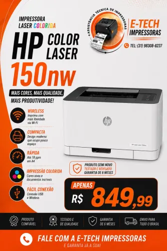 IMPRESSORA LASER COLORIDA HP COLOR LASER 150 NW