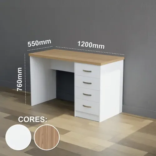 Mesa de estudo com gavetas off white em mdf