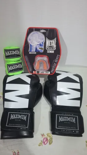 Luva De Boxe E Muay Thai Mxm - Maximum Cor Black12 Oz, BANDAGEM MAXIMUM e BUCAL METAL BOXE