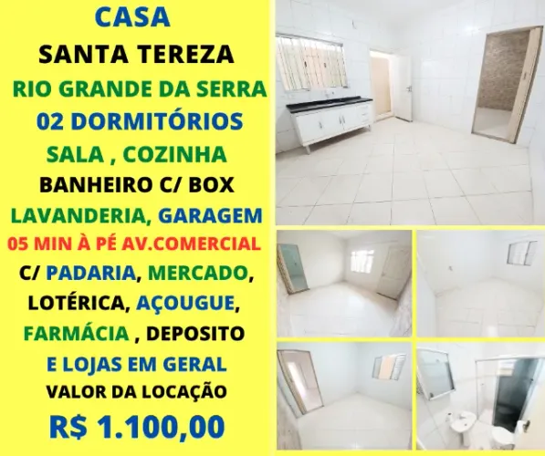 Casa 02 quartos , sala, cozinha, wc, garagem próx. comércio Santa Tereza Rio Gde da Serra