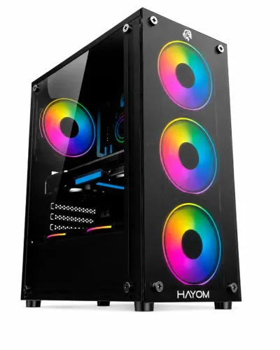Gabinete Gamer Hayom GB1749 Mid Tower, ATX/M-ATX, 3 Fans, Vidro Temperado, Preto + 1 Fan
